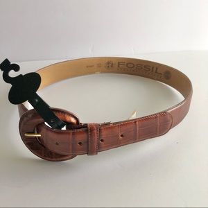 Fossil Leather Embossed Belt Sz Large NWT